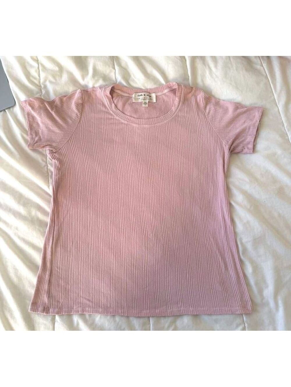 Anthropologie Cloth & Stone Pink Ribbed Tee, Size S